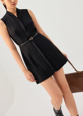 Suyin Belted Mandarin Collar Mini Dress