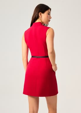 Suyin Belted Mandarin Collar Mini Dress