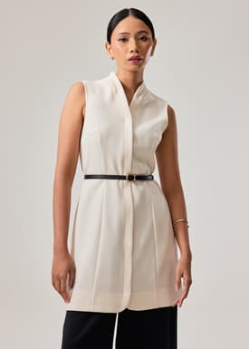 Suyin Belted Mandarin Collar Mini Dress