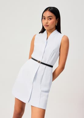 Suyin Belted Mandarin Collar Mini Dress