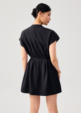 Zaya Side Elastic Mandarin Collar Fit & Flare Mini Dress