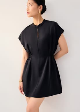 Zaya Side Elastic Mandarin Collar Fit & Flare Mini Dress