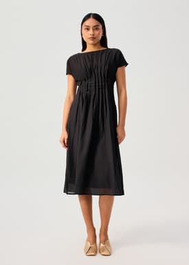 Jill Pintuck Boat Neck Fit & Flare Midi Dress