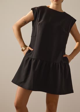 Marla Twill Round Neck Drop Waist Mini Dress