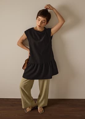 Marla Twill Round Neck Drop Waist Mini Dress