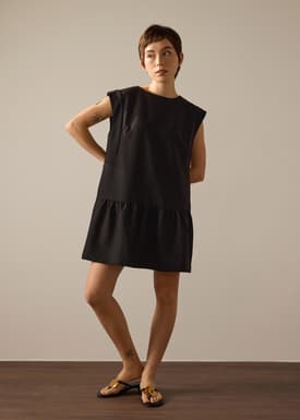 Marla Twill Round Neck Drop Waist Mini Dress