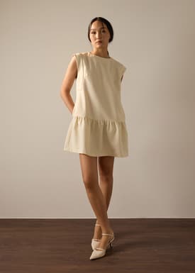 Marla Twill Round Neck Drop Waist Mini Dress