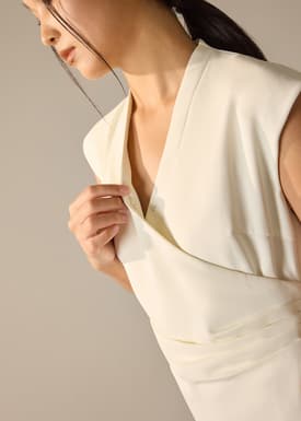 Surisa Shoulder Padded Crepe Drape A-line Mini Dress