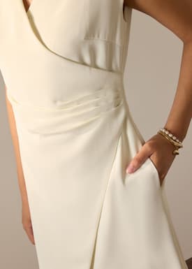 Surisa Shoulder Padded Crepe Drape A-line Mini Dress