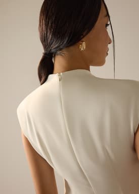 Surisa Shoulder Padded Crepe Drape A-line Mini Dress