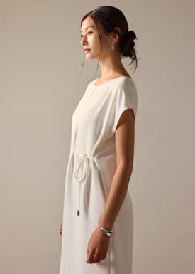 Namtan Crepe Boat Neck Column Midi Dress