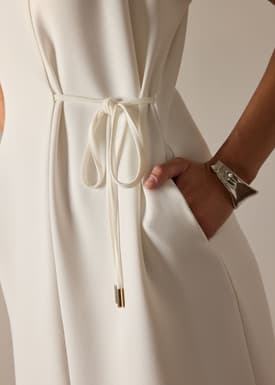 Namtan Crepe Boat Neck Column Midi Dress