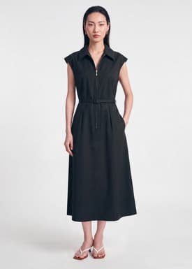 Front Zip A-line Dress With Belt