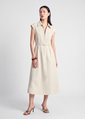 Front Zip A-line Dress With Belt