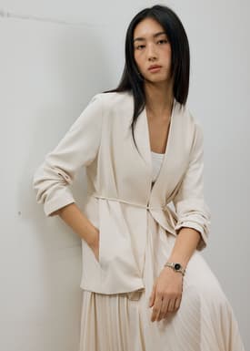 Love Bonito x AAGC Limited-edition RuchedReady® Moira Belted Collarless Blazer (in Tofu)
