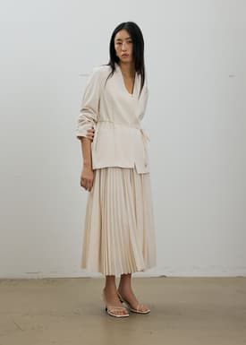 Love Bonito x AAGC Limited-edition RuchedReady® Moira Belted Collarless Blazer (in Tofu)