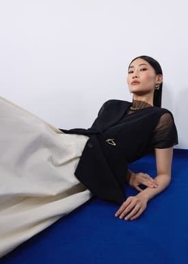 Ji-woo Relaxed Belted Shoulder Padded Crepe Longline Vest