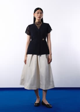 Ji-woo Relaxed Belted Shoulder Padded Crepe Longline Vest