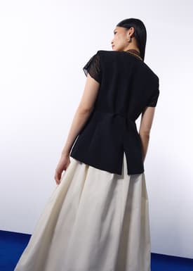 Ji-woo Relaxed Belted Shoulder Padded Crepe Longline Vest