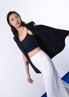Ji-woo Relaxed Belted Shoulder Padded Crepe Longline Vest