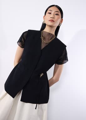 Ji-woo Relaxed Belted Shoulder Padded Crepe Longline Vest