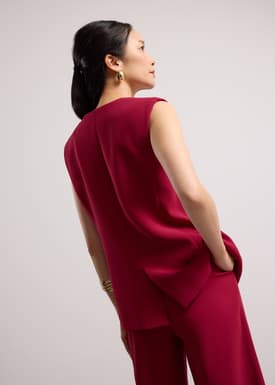 Ji-woo Relaxed Belted Shoulder Padded Crepe Longline Vest