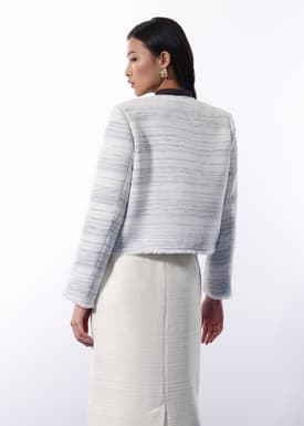 RuchedReady® Ellis Shoulder Padded Jacquard Tweed Boxy Jacket