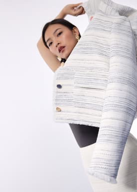 RuchedReady® Ellis Shoulder Padded Jacquard Tweed Boxy Jacket