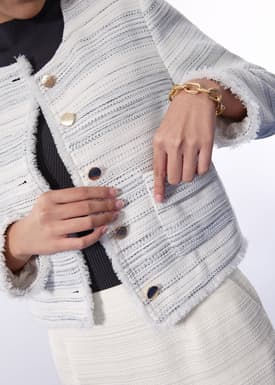 RuchedReady® Ellis Shoulder Padded Jacquard Tweed Boxy Jacket