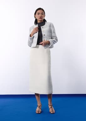 RuchedReady® Ellis Shoulder Padded Jacquard Tweed Boxy Jacket