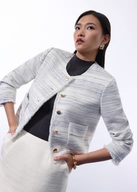 RuchedReadyÂ® Ellis Shoulder Padded Jacquard Tweed Boxy Jacket