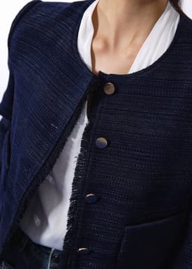 RuchedReady® Ellis Shoulder Padded Jacquard Tweed Boxy Jacket