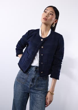 RuchedReady® Ellis Shoulder Padded Jacquard Tweed Boxy Jacket