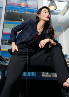 RuchedReady® Ellis Shoulder Padded Jacquard Tweed Boxy Jacket