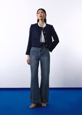 RuchedReady® Ellis Shoulder Padded Jacquard Tweed Boxy Jacket