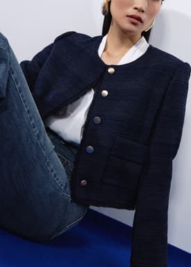 RuchedReady® Ellis Shoulder Padded Jacquard Tweed Boxy Jacket