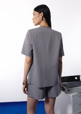 Dylan Pinstripe Collarless Boxy Blazer