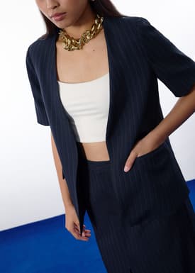 Dylan Pinstripe Collarless Boxy Blazer
