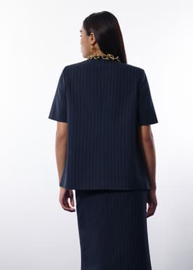 Dylan Pinstripe Collarless Boxy Blazer