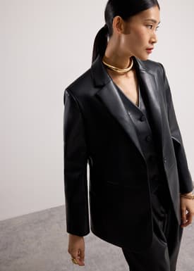 RuchedReady® Rachel Relaxed Vegan Leather Longline Blazer