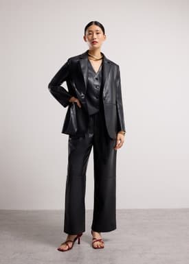 RuchedReady® Rachel Relaxed Vegan Leather Longline Blazer