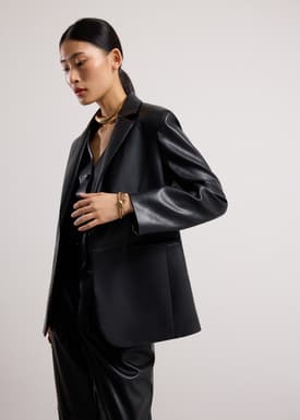 RuchedReady® Rachel Relaxed Vegan Leather Longline Blazer