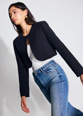 RuchedReady® Boxy Fumiko Round Neck Crop Jacket