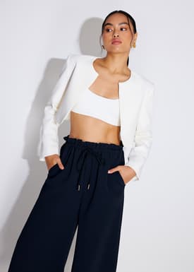 RuchedReady® Boxy Fumiko Round Neck Crop Jacket