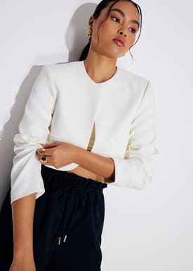 RuchedReady® Boxy Fumiko Round Neck Crop Jacket