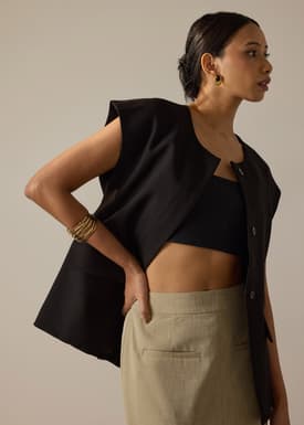 Riyo Twill Round Neck Boxy Vest