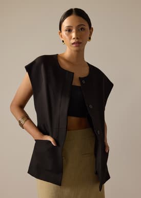 Riyo Twill Round Neck Boxy Vest