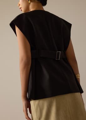 Riyo Twill Round Neck Boxy Vest
