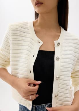 Kiara Shoulder Padded Crop Knit Cardigan