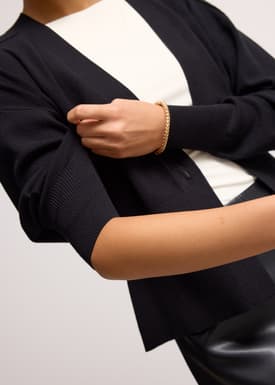 Priyanka Knit V-neck Puff Sleeve Fitted Cardigan